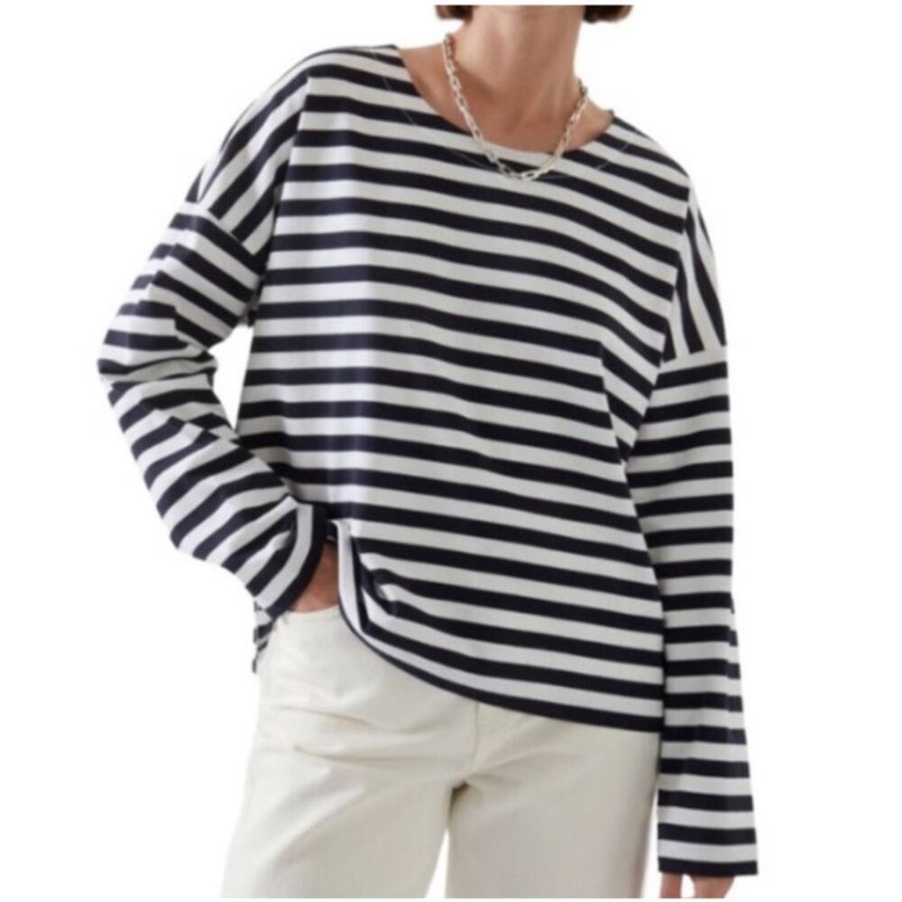 COS Women's Breton Striped Navy & White Top Size M